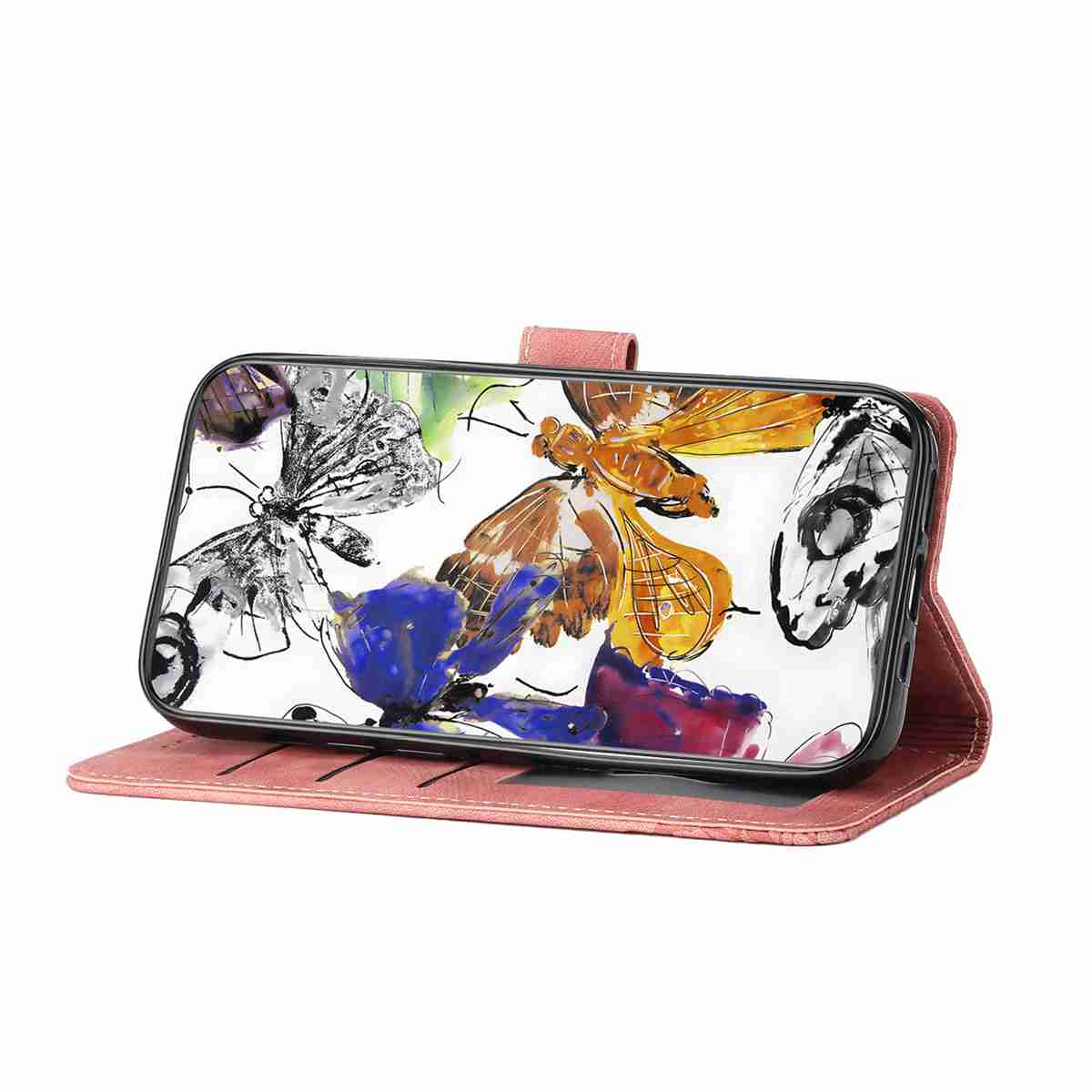 For Samsung Galaxy A57 5G Case Butterfly Design Flip Wallet Leather Phone Cover Skin-Touch - Pink