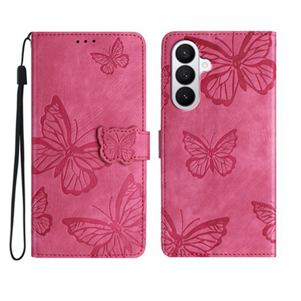 For Samsung Galaxy A57 5G Case Butterfly Design Flip Wallet Leather Phone Cover Skin-Touch - Rose