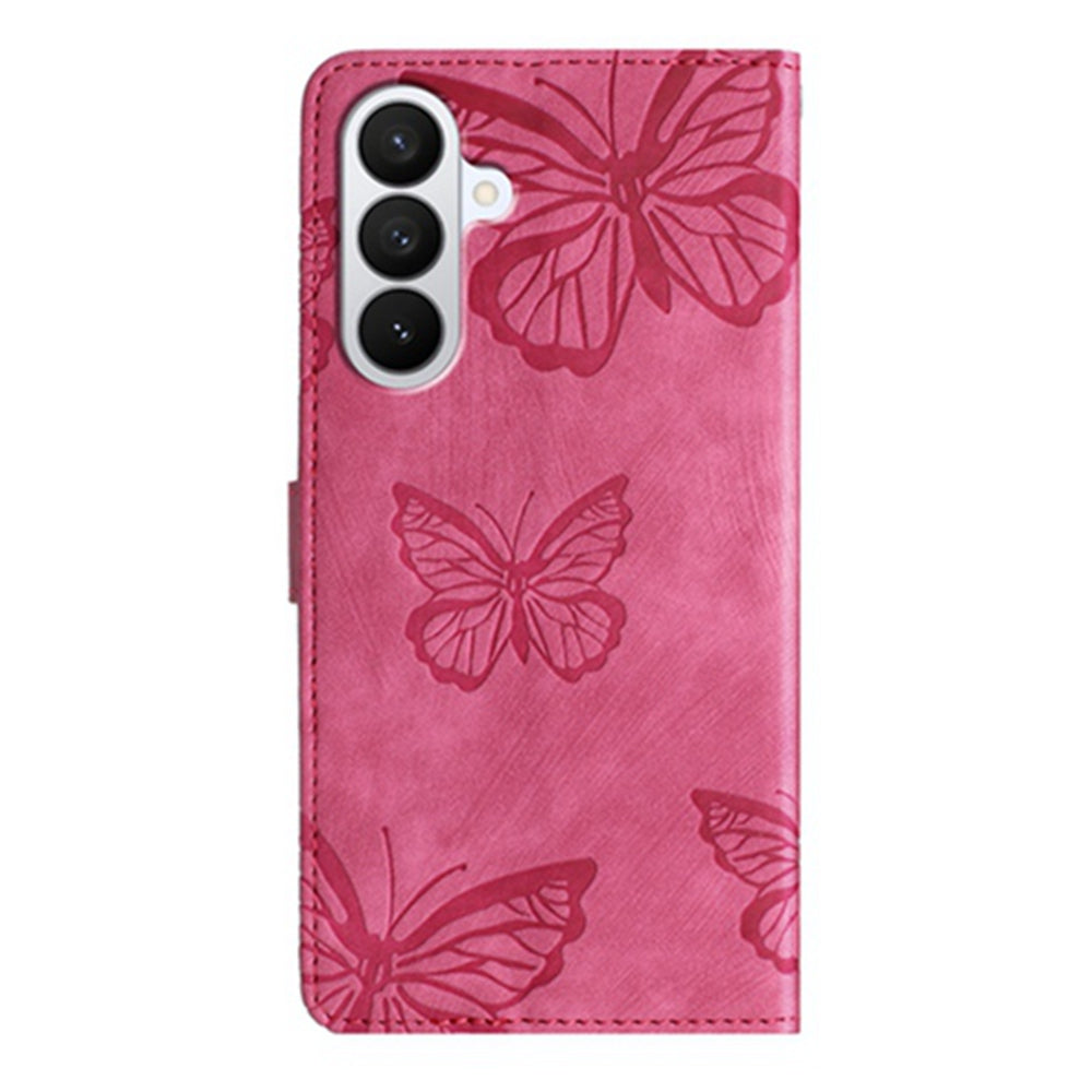For Samsung Galaxy A57 5G Case Butterfly Design Flip Wallet Leather Phone Cover Skin-Touch - Rose