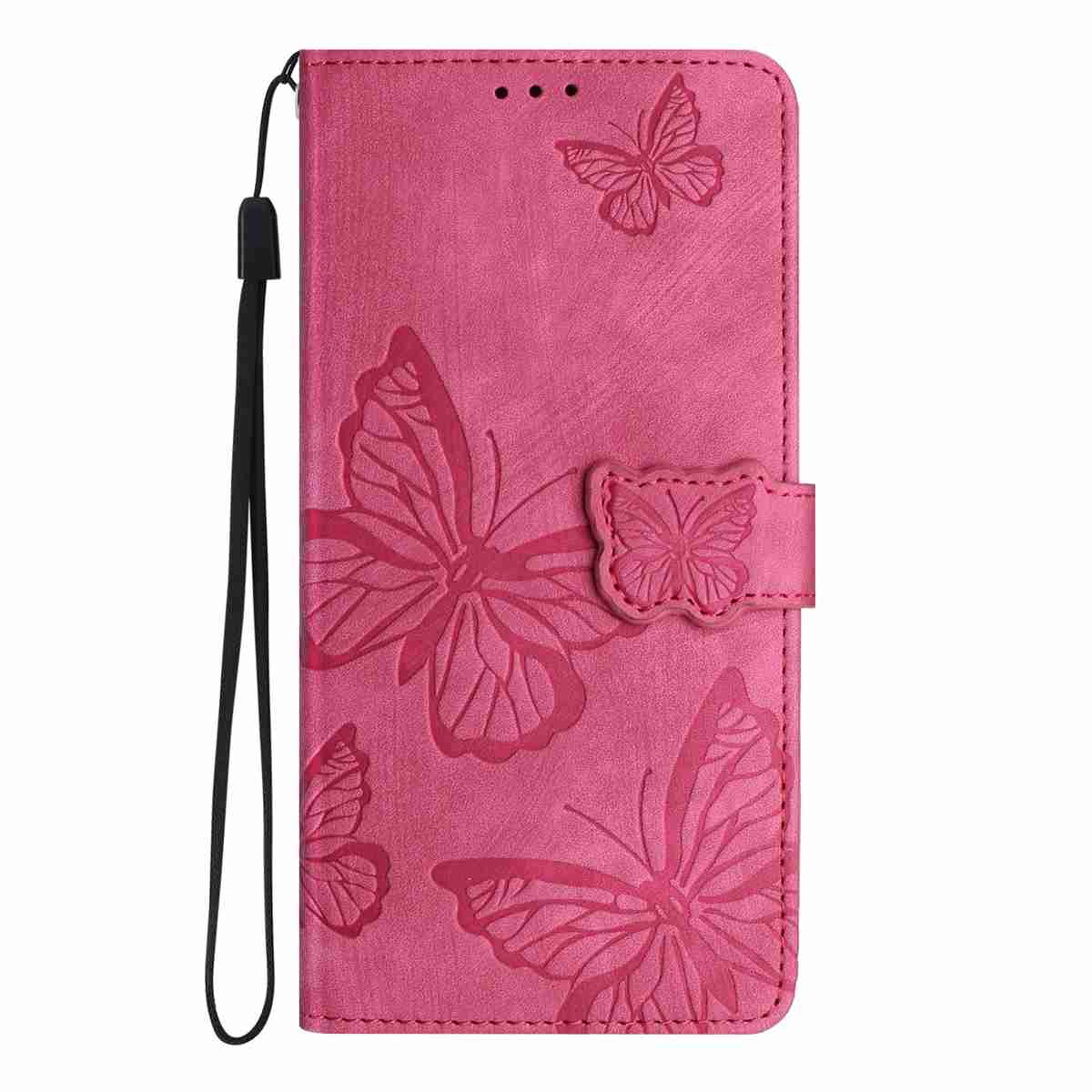 For Samsung Galaxy A57 5G Case Butterfly Design Flip Wallet Leather Phone Cover Skin-Touch - Rose