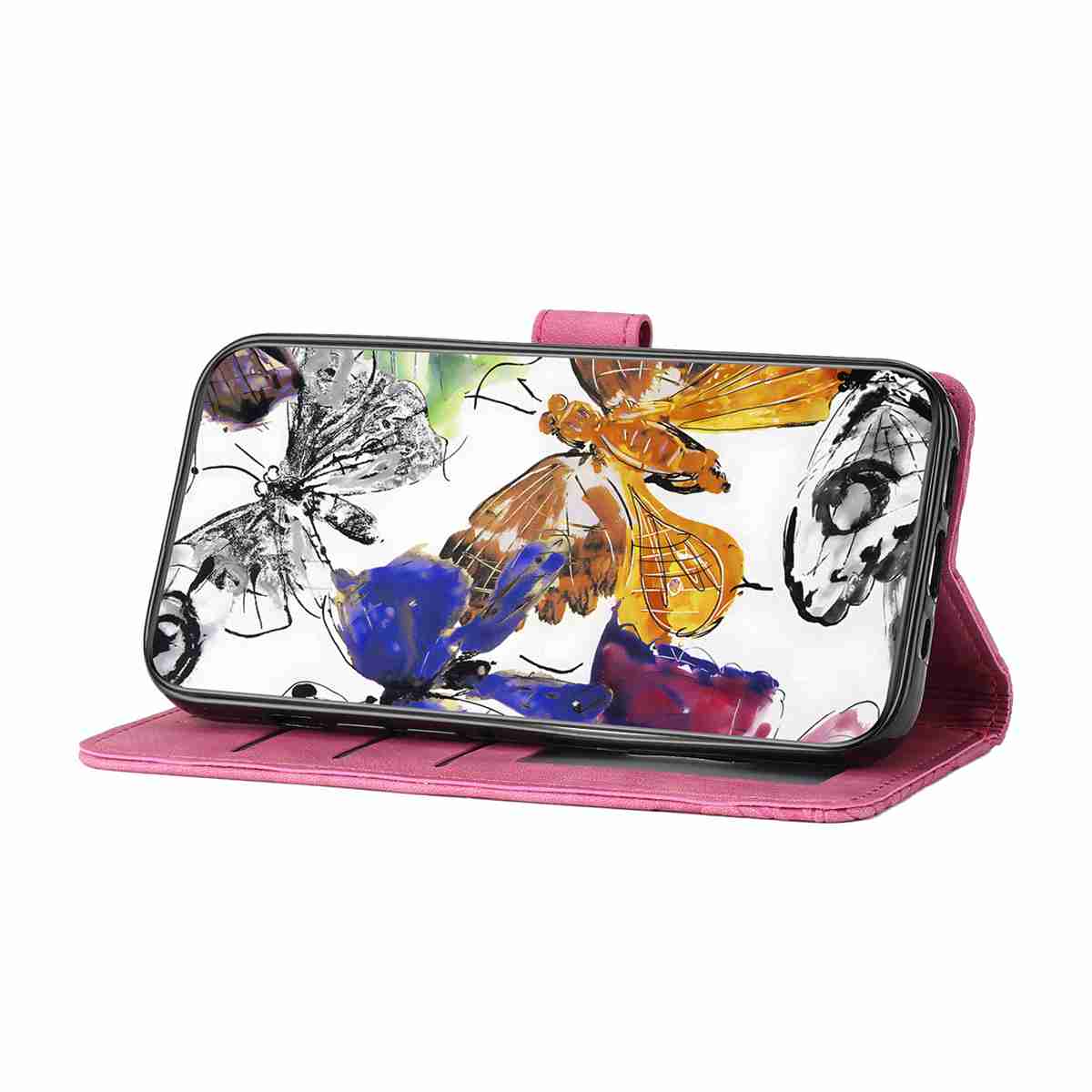 For Samsung Galaxy A57 5G Case Butterfly Design Flip Wallet Leather Phone Cover Skin-Touch - Rose