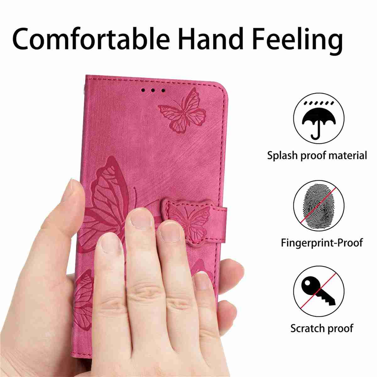 For Samsung Galaxy A57 5G Case Butterfly Design Flip Wallet Leather Phone Cover Skin-Touch - Rose