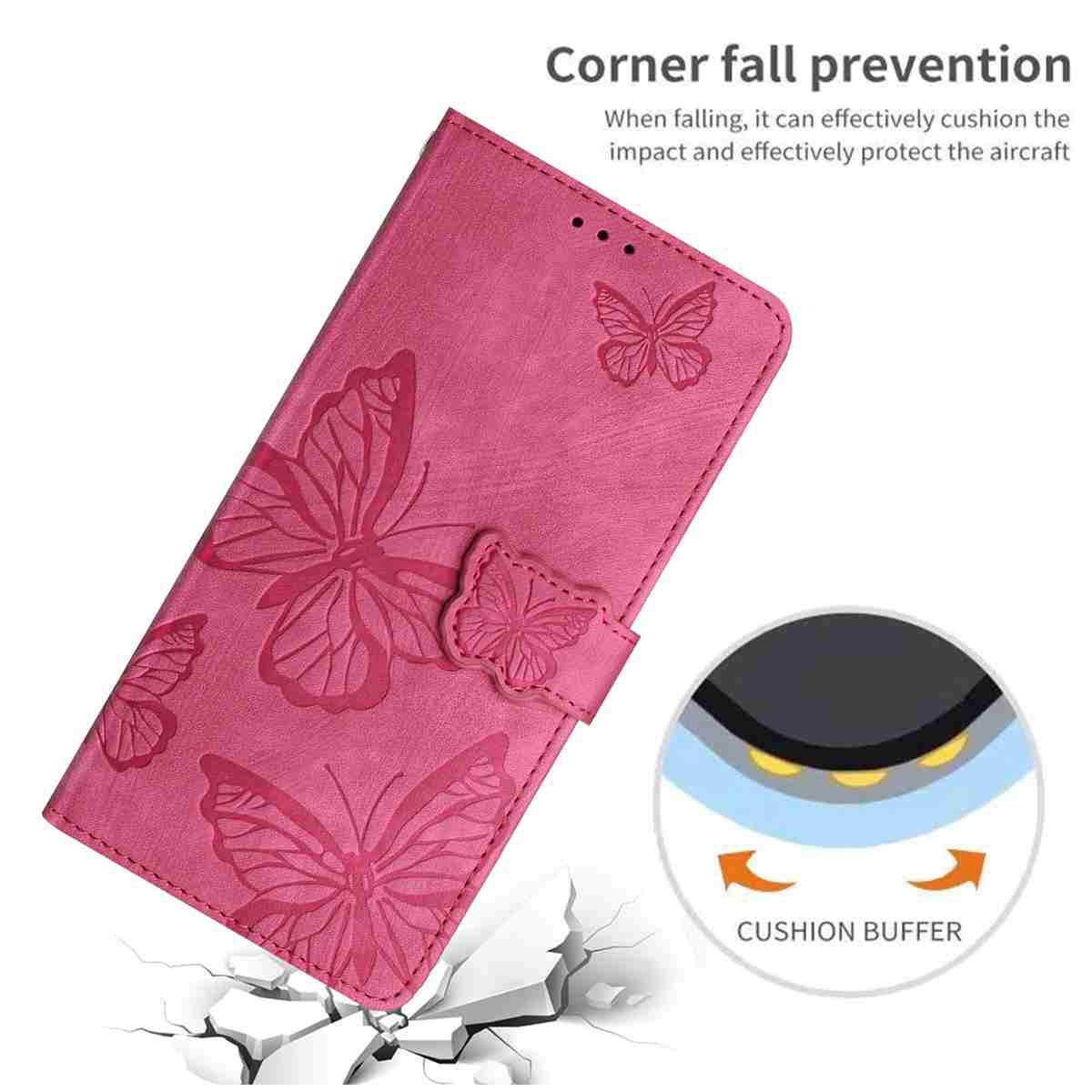 For Samsung Galaxy A57 5G Case Butterfly Design Flip Wallet Leather Phone Cover Skin-Touch - Rose