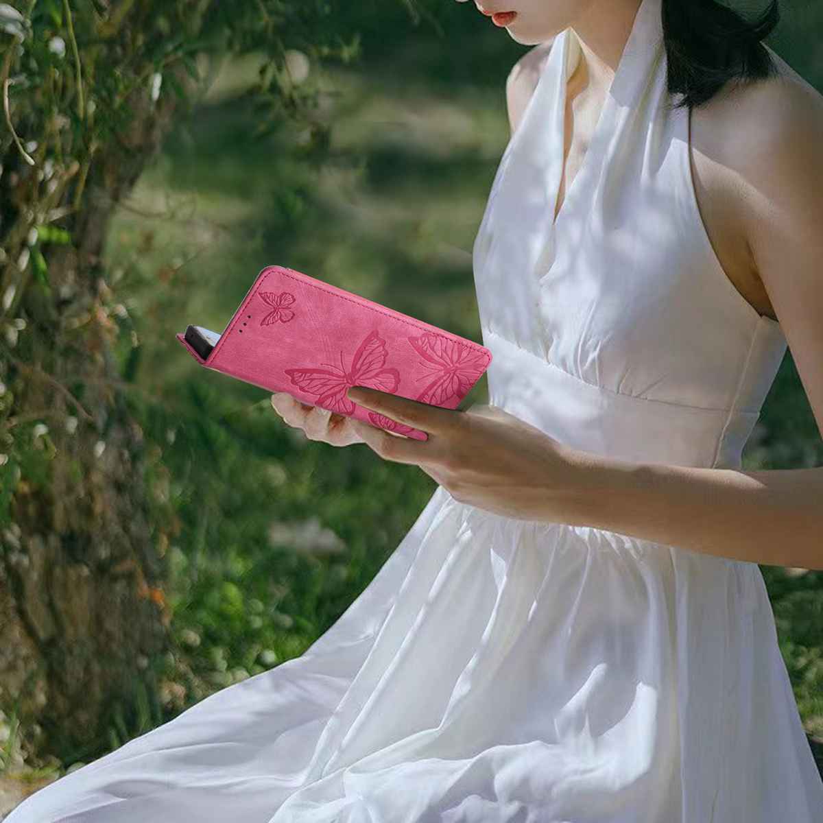 For Samsung Galaxy A57 5G Case Butterfly Design Flip Wallet Leather Phone Cover Skin-Touch - Rose