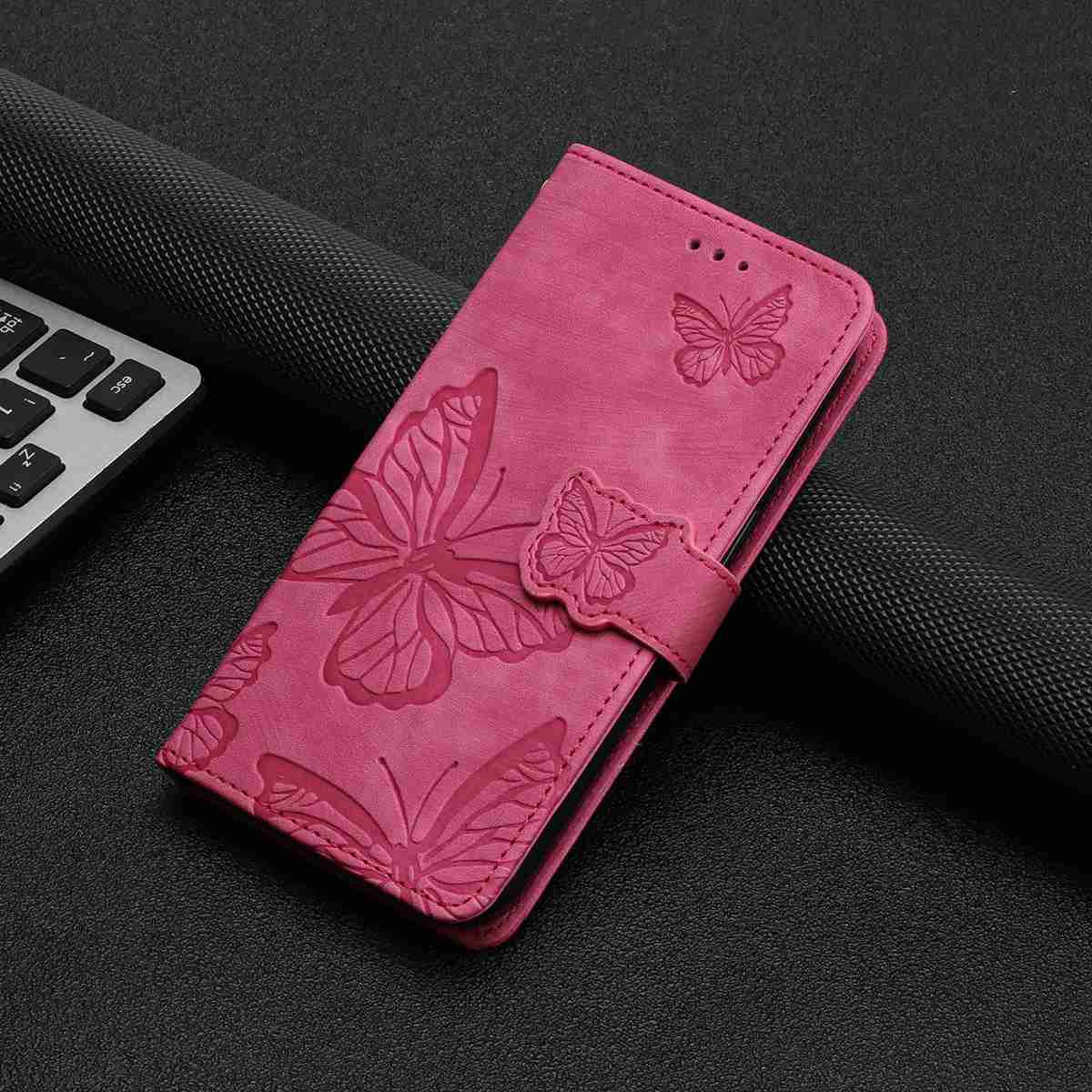For Samsung Galaxy A57 5G Case Butterfly Design Flip Wallet Leather Phone Cover Skin-Touch - Rose