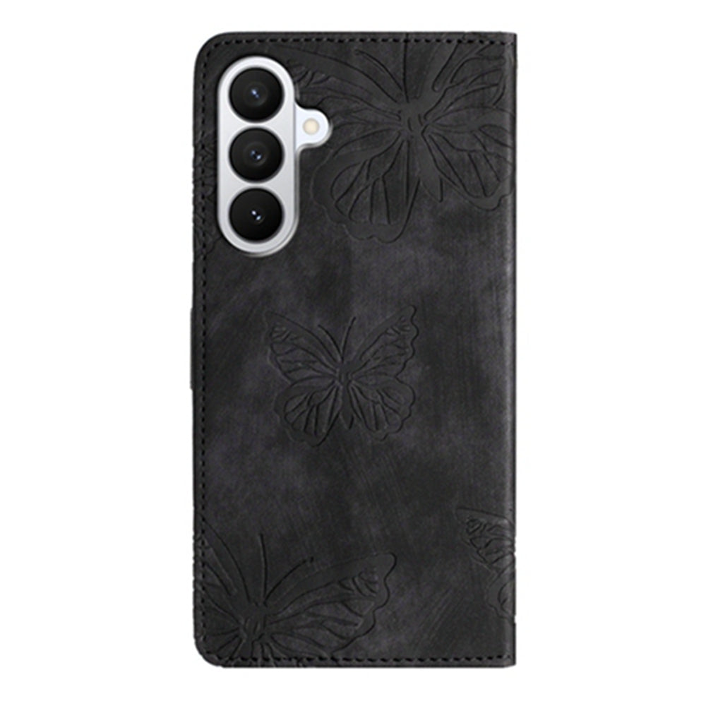 For Samsung Galaxy A57 5G Case Butterfly Design Flip Wallet Leather Phone Cover Skin-Touch - Black
