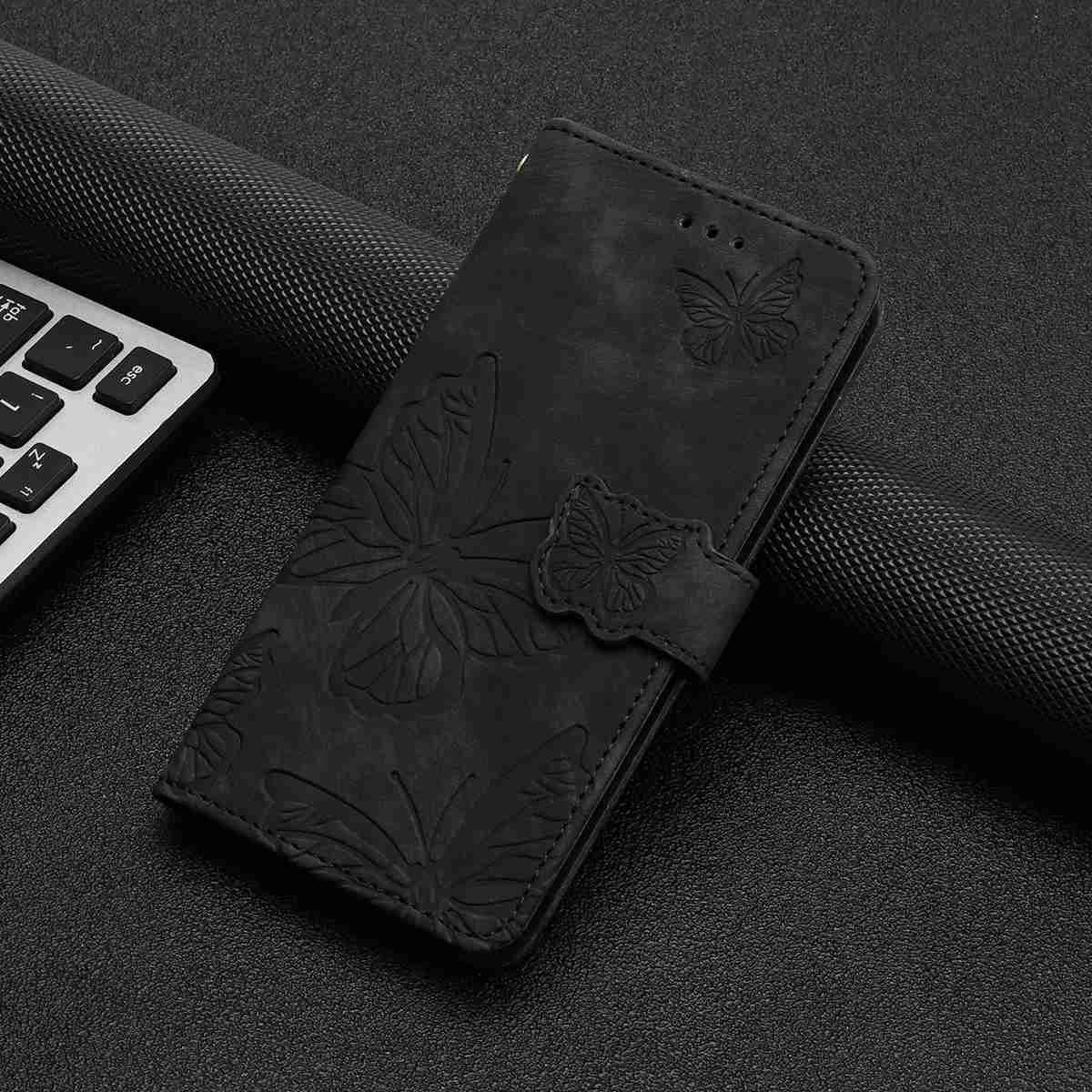 For Samsung Galaxy A57 5G Case Butterfly Design Flip Wallet Leather Phone Cover Skin-Touch - Black