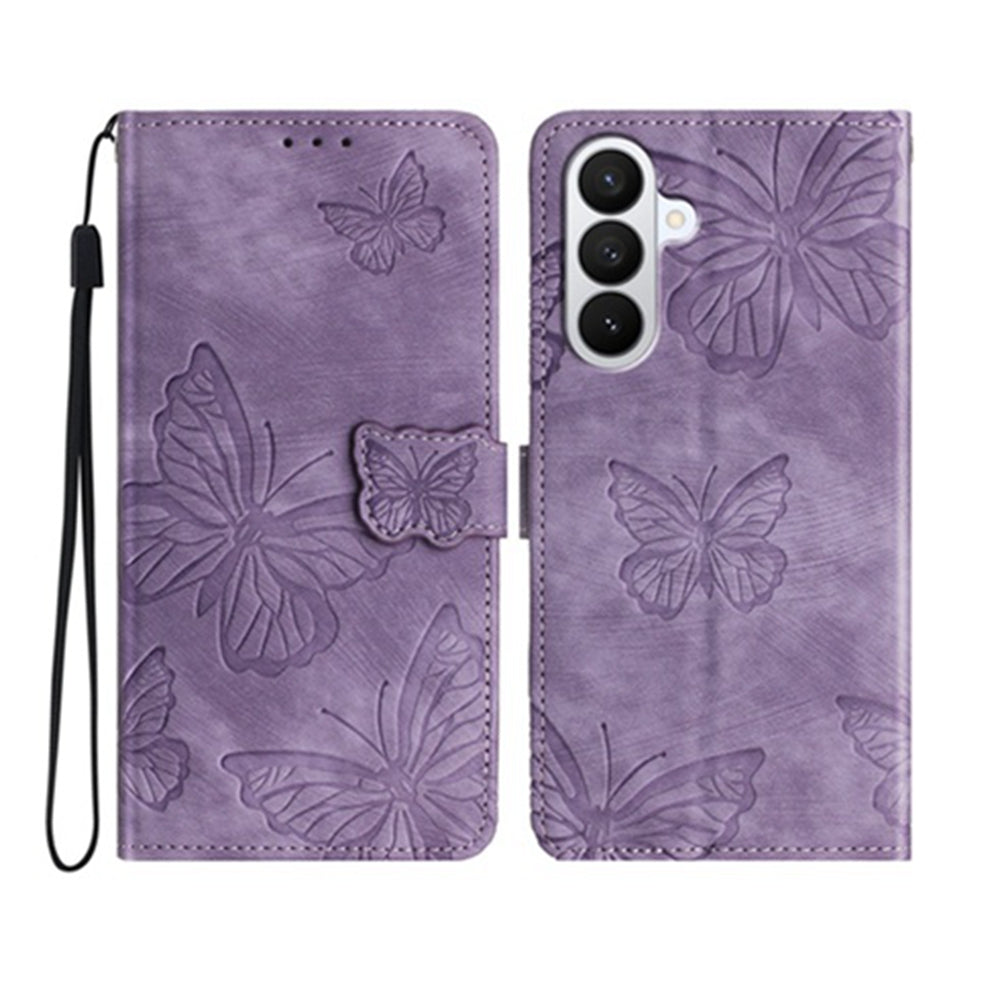 For Samsung Galaxy A57 5G Case Butterfly Design Flip Wallet Leather Phone Cover Skin-Touch - Purple