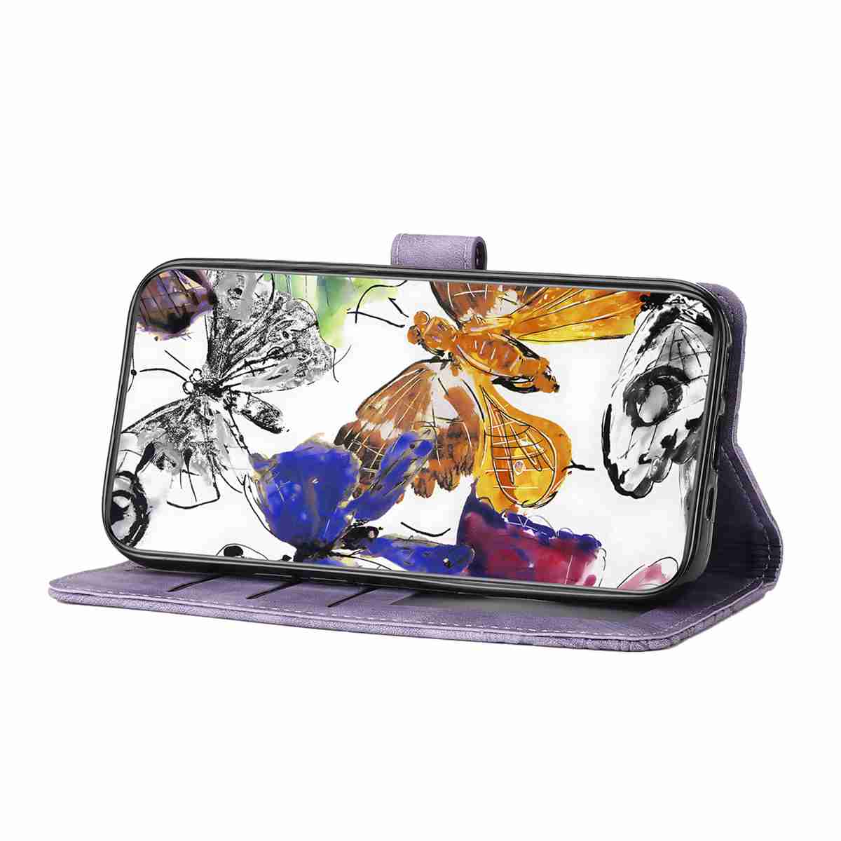 For Samsung Galaxy A57 5G Case Butterfly Design Flip Wallet Leather Phone Cover Skin-Touch - Purple