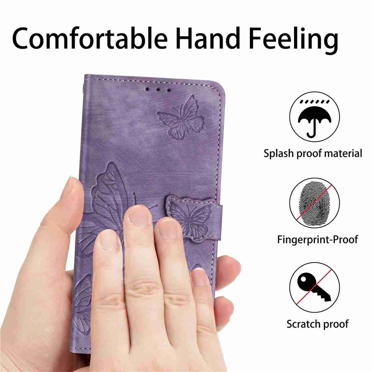 For Samsung Galaxy A57 5G Case Butterfly Design Flip Wallet Leather Phone Cover Skin-Touch - Purple