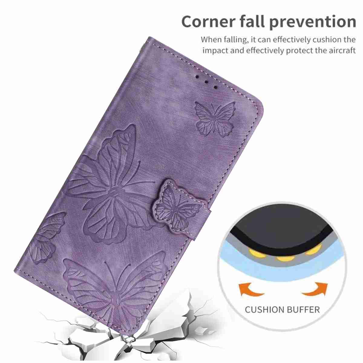 For Samsung Galaxy A57 5G Case Butterfly Design Flip Wallet Leather Phone Cover Skin-Touch - Purple