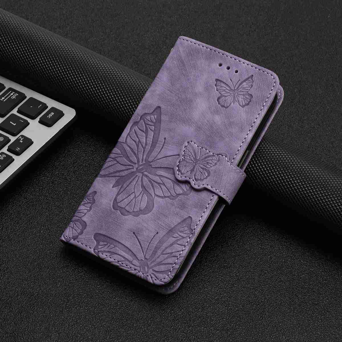 For Samsung Galaxy A57 5G Case Butterfly Design Flip Wallet Leather Phone Cover Skin-Touch - Purple