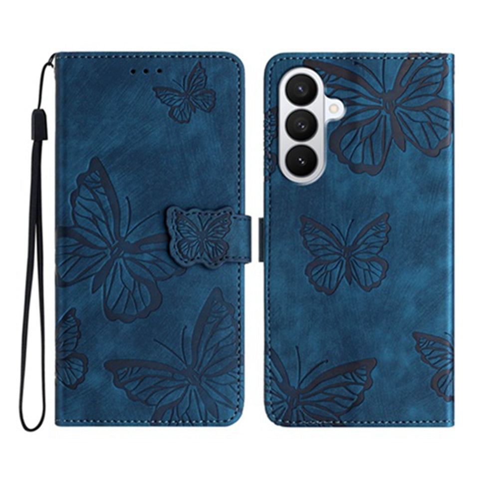 For Samsung Galaxy A57 5G Case Butterfly Design Flip Wallet Leather Phone Cover Skin-Touch - Blue