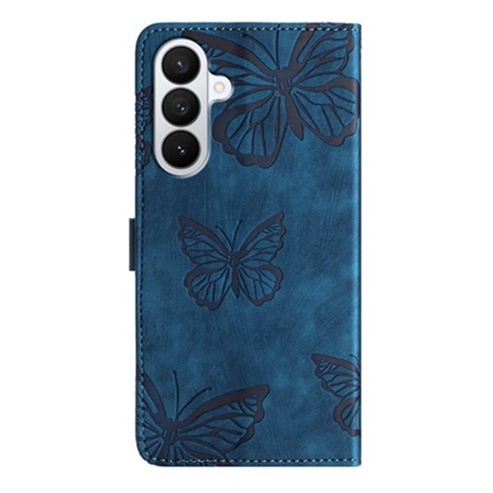 For Samsung Galaxy A57 5G Case Butterfly Design Flip Wallet Leather Phone Cover Skin-Touch - Blue