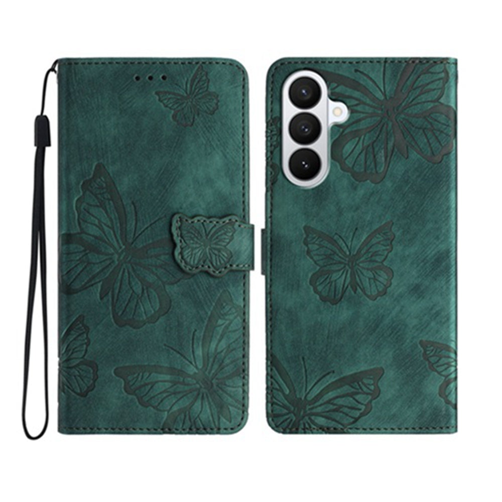 For Samsung Galaxy A57 5G Case Butterfly Design Flip Wallet Leather Phone Cover Skin-Touch - Green