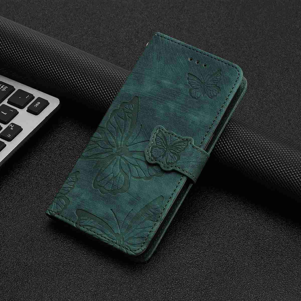 For Samsung Galaxy A57 5G Case Butterfly Design Flip Wallet Leather Phone Cover Skin-Touch - Green