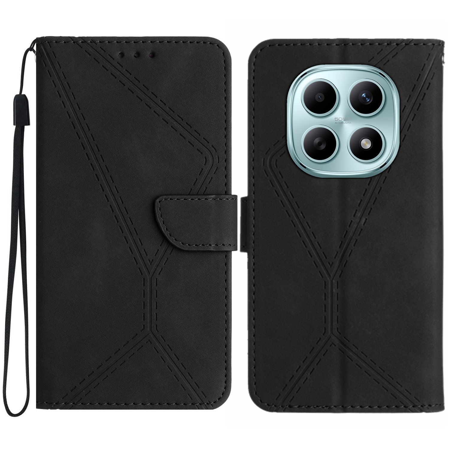 For Xiaomi Redmi Note 15 Pro 4G (Global) Case Skin Touch Lines Imprinted PU Leather Flip Phone Cover - Black