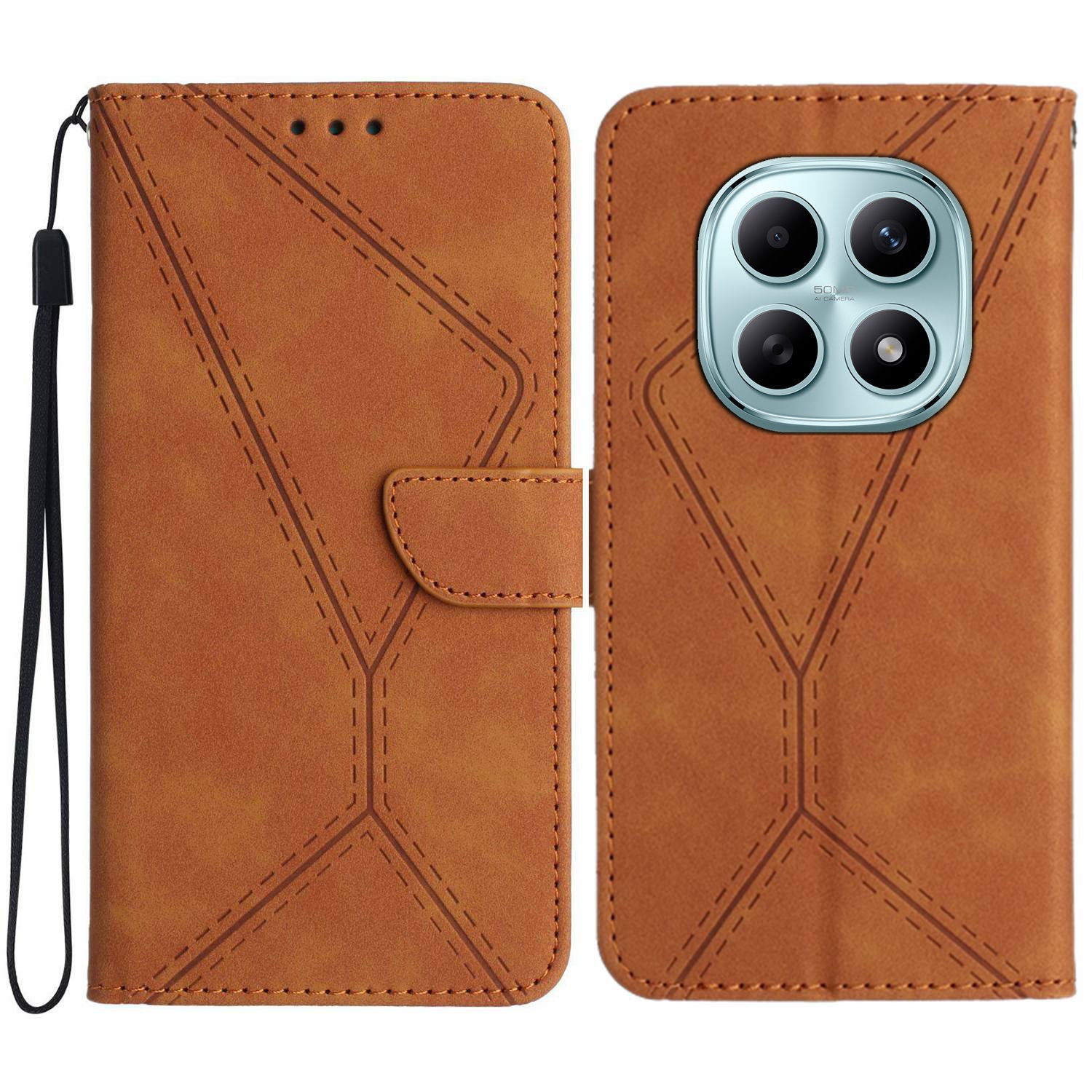 For Xiaomi Redmi Note 15 Pro 4G (Global) Case Skin Touch Lines Imprinted PU Leather Flip Phone Cover - Brown