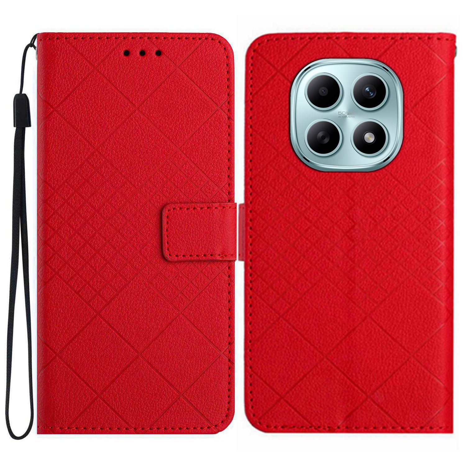 For Xiaomi Redmi Note 15 Pro 4G (Global) Case Wallet Imprint PU Leather Flip Folio Phone Cover - Red