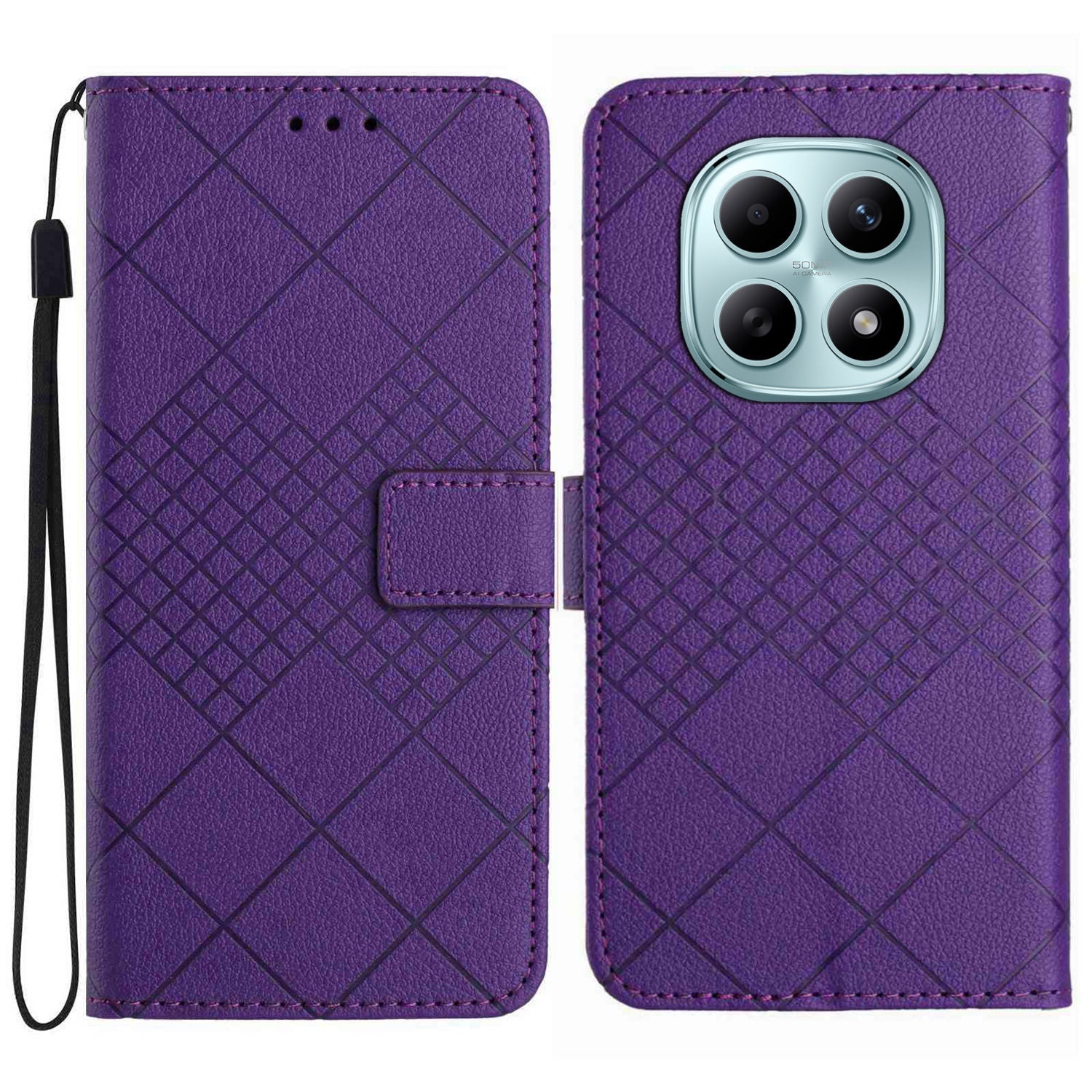 For Xiaomi Redmi Note 15 Pro 4G (Global) Case Wallet Imprint PU Leather Flip Folio Phone Cover - Dark Purple