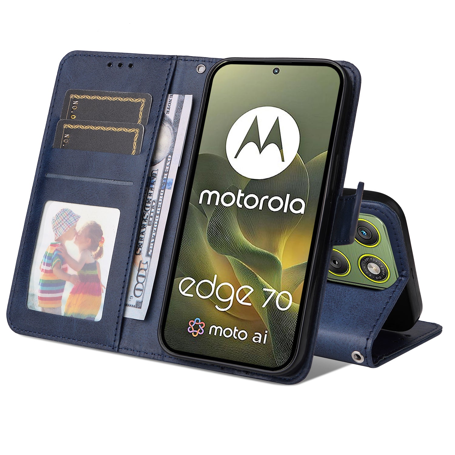 For Motorola Edge 70 5G Case Wallet PU Leather Folio Flip Phone Cover - Blue