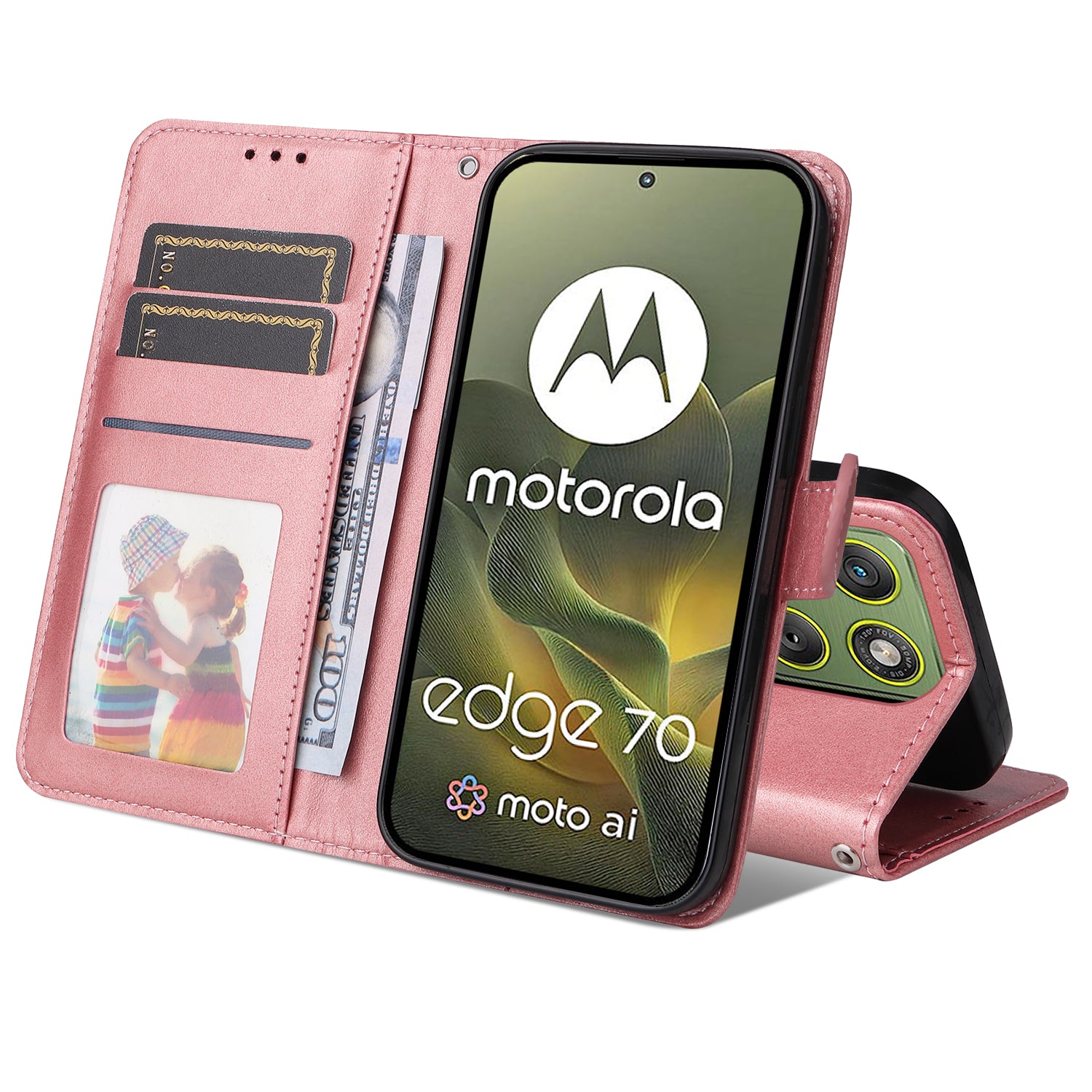 For Motorola Edge 70 5G Case Wallet PU Leather Folio Flip Phone Cover - Pink