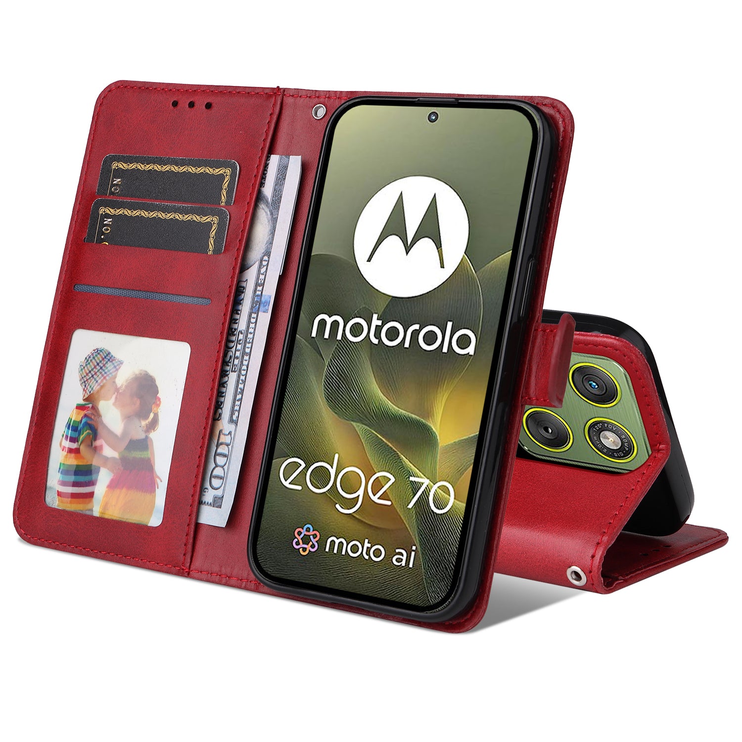 For Motorola Edge 70 5G Case Wallet PU Leather Folio Flip Phone Cover - Red