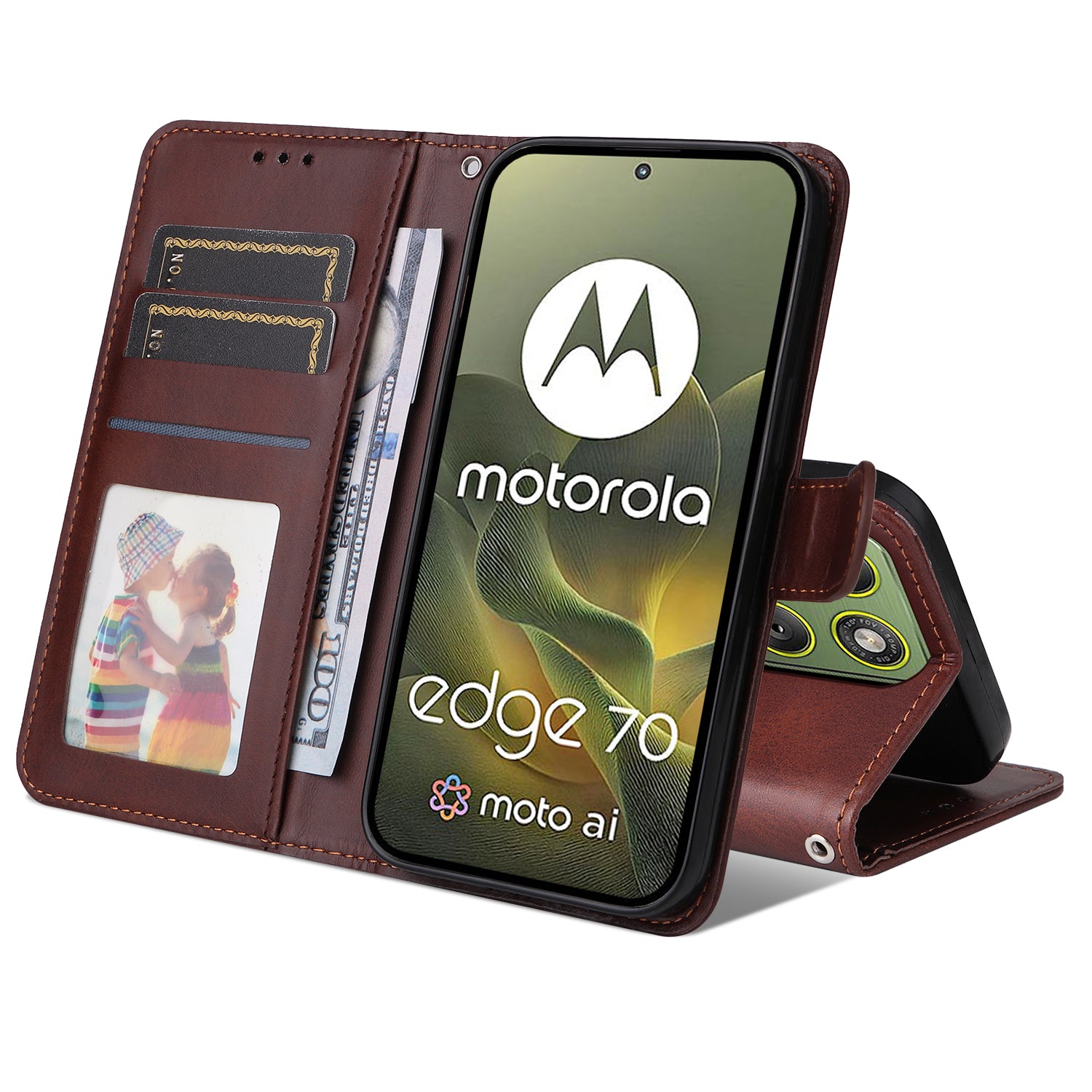 For Motorola Edge 70 5G Case Wallet PU Leather Folio Flip Phone Cover - Brown