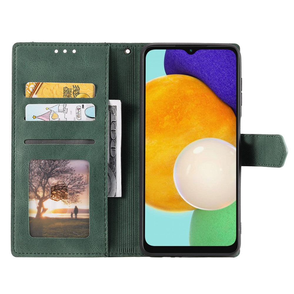 For Samsung Galaxy A57 5G Leather Case Splicing Stitching Wallet Phone Cover with Wrist Strap - Green
