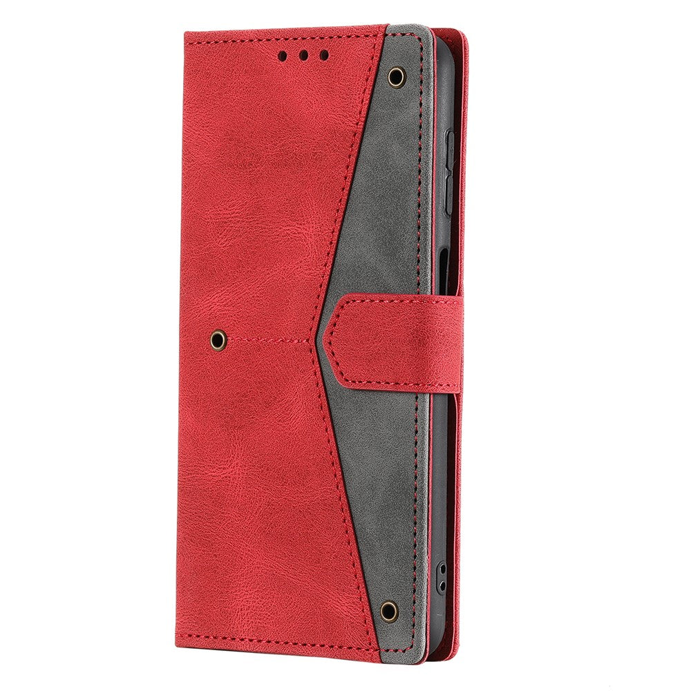 For Samsung Galaxy A57 5G Leather Case Splicing Stitching Wallet Phone Cover with Wrist Strap - Red