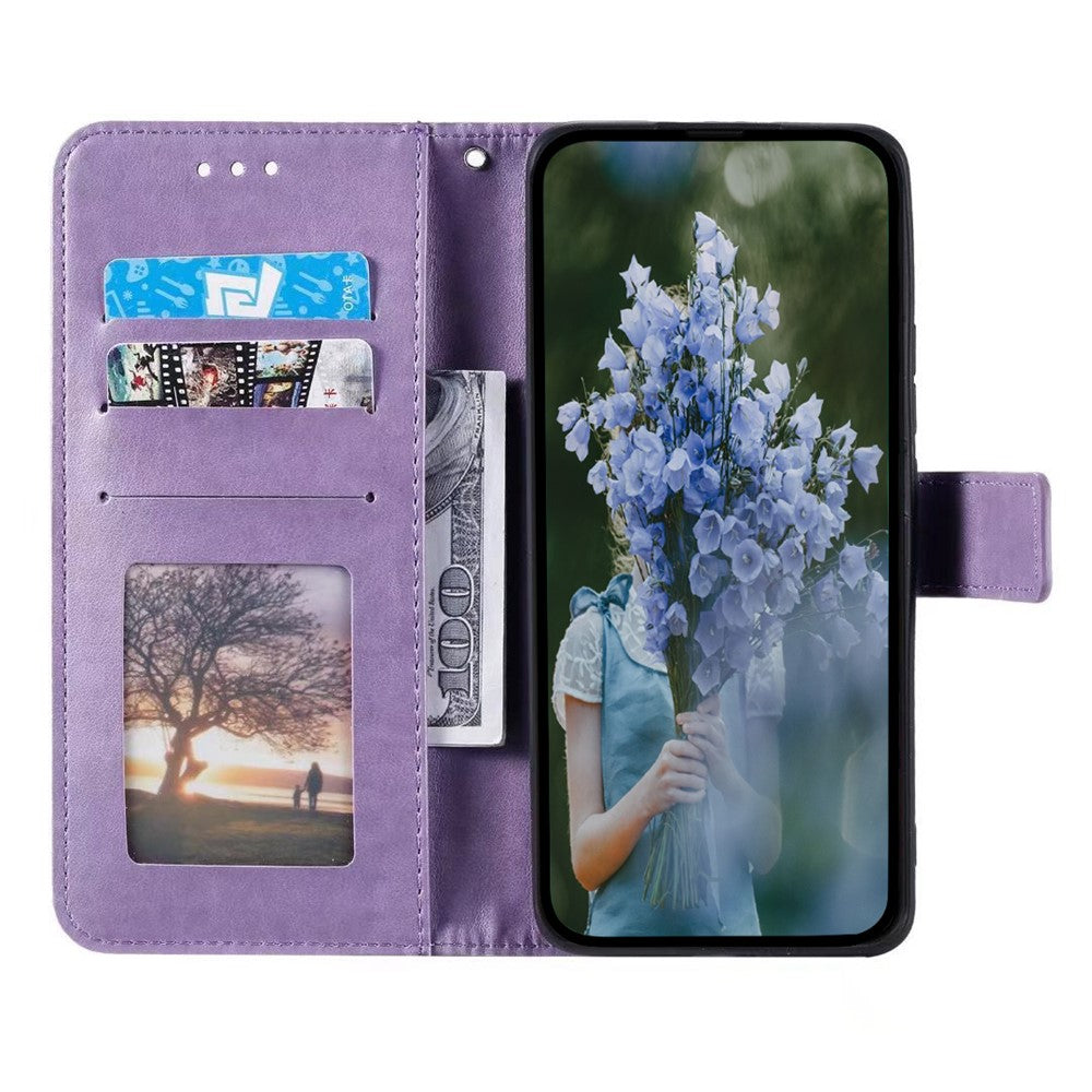 For Samsung Galaxy A57 5G Stand Case Imprinted Totem PU Leather Wallet Phone Cover with Wrist Strap - Purple
