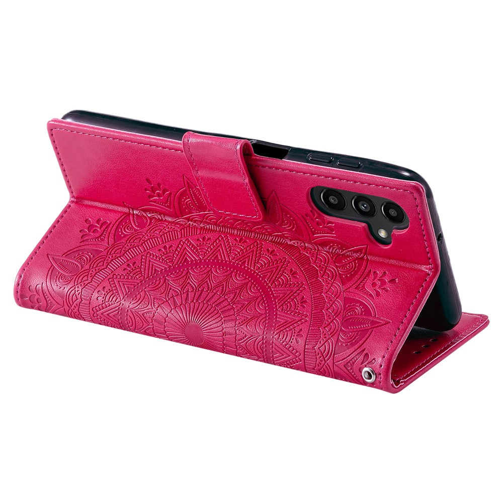 For Samsung Galaxy A57 5G Stand Case Imprinted Totem PU Leather Wallet Phone Cover with Wrist Strap - Rose
