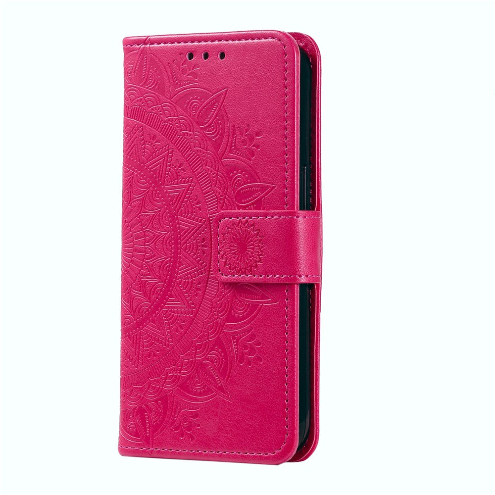 For Samsung Galaxy A57 5G Stand Case Imprinted Totem PU Leather Wallet Phone Cover with Wrist Strap - Rose
