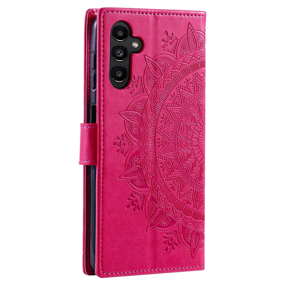For Samsung Galaxy A57 5G Stand Case Imprinted Totem PU Leather Wallet Phone Cover with Wrist Strap - Rose