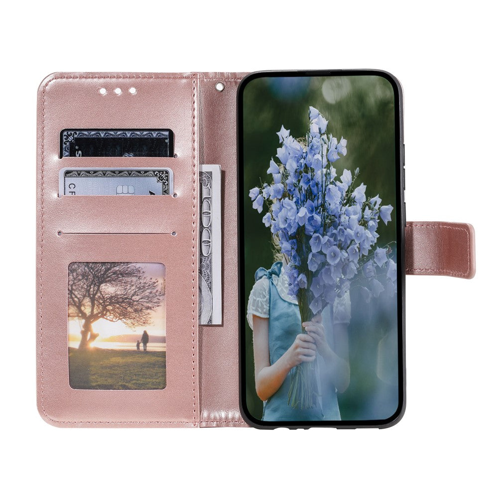 For Samsung Galaxy A57 5G Stand Case Imprinted Totem PU Leather Wallet Phone Cover with Wrist Strap - Rose Gold