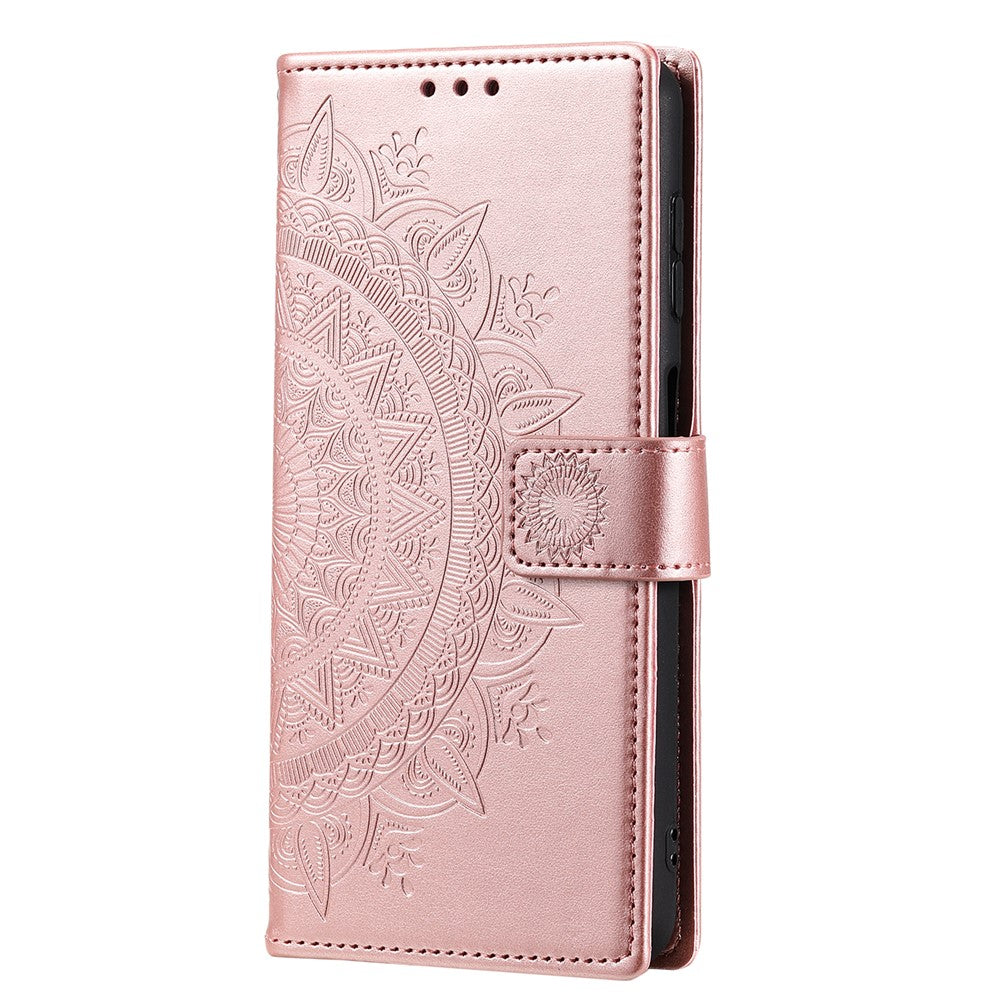 For Samsung Galaxy A57 5G Stand Case Imprinted Totem PU Leather Wallet Phone Cover with Wrist Strap - Rose Gold