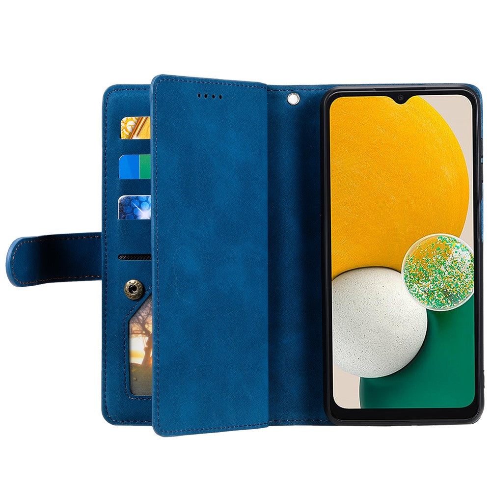 For Samsung Galaxy A57 5G Case 9 Card Slots Zipper Wallet PU Leather Phone Cover with Wrist Strap - Blue