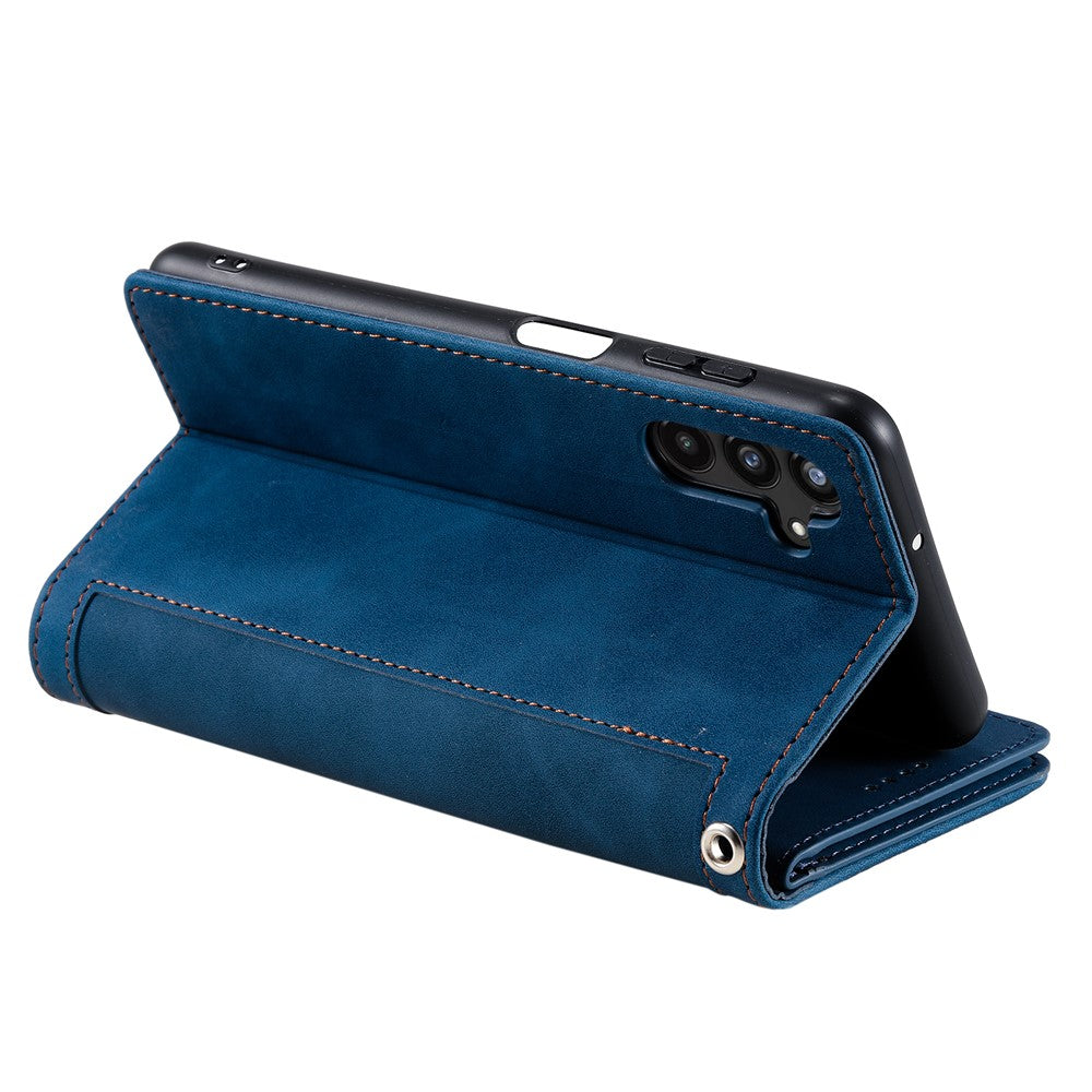 For Samsung Galaxy A57 5G Case 9 Card Slots Zipper Wallet PU Leather Phone Cover with Wrist Strap - Blue