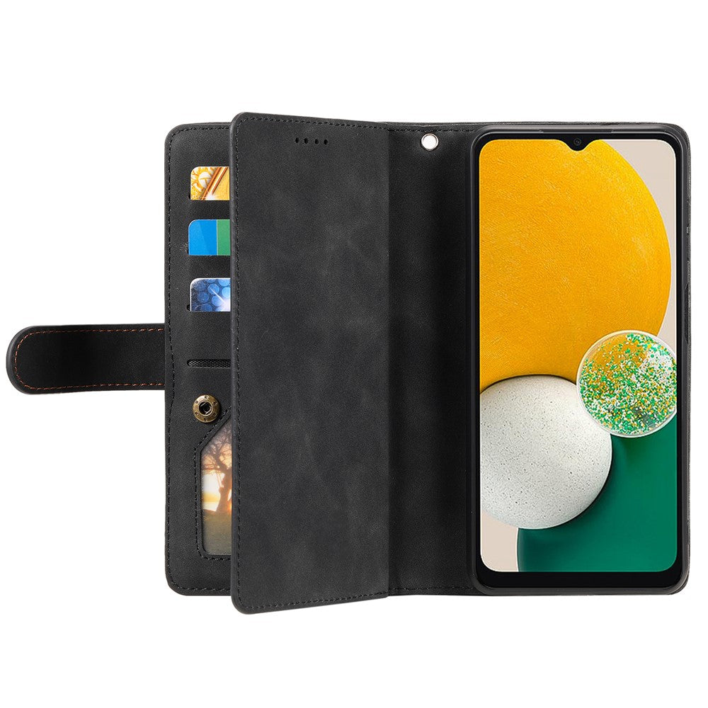 For Samsung Galaxy A57 5G Case 9 Card Slots Zipper Wallet PU Leather Phone Cover with Wrist Strap - Black
