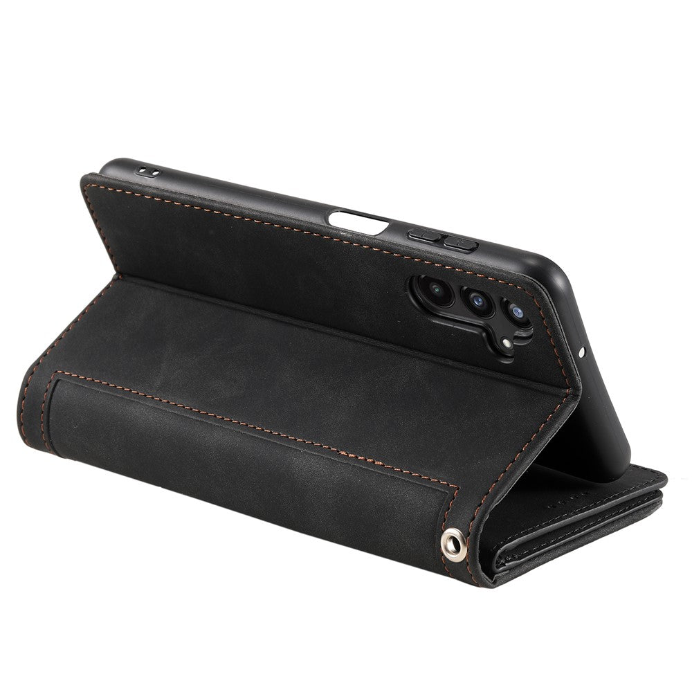 For Samsung Galaxy A57 5G Case 9 Card Slots Zipper Wallet PU Leather Phone Cover with Wrist Strap - Black