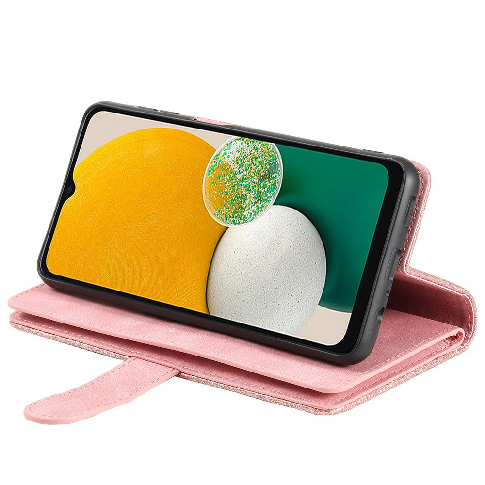 For Samsung Galaxy A57 5G Case 9 Card Slots Zipper Wallet PU Leather Phone Cover with Wrist Strap - Rose Gold