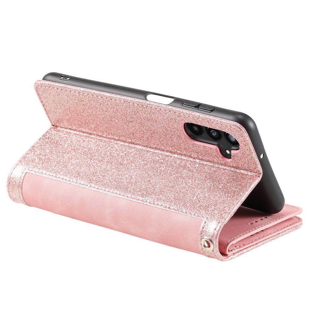 For Samsung Galaxy A57 5G Case 9 Card Slots Zipper Wallet PU Leather Phone Cover with Wrist Strap - Rose Gold