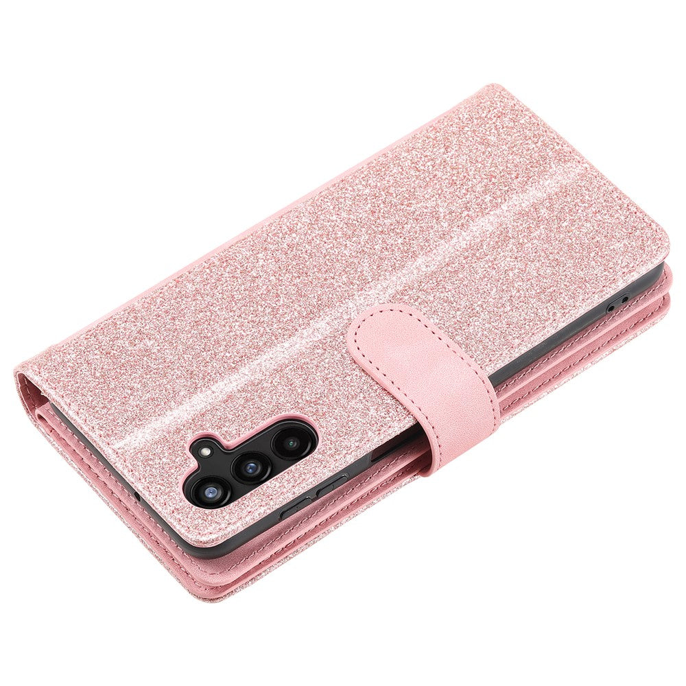 For Samsung Galaxy A57 5G Case 9 Card Slots Zipper Wallet PU Leather Phone Cover with Wrist Strap - Rose Gold
