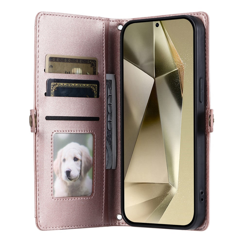 For Samsung Galaxy A57 5G Leather Case with Wrist Strap Wallet Stand Phone Cover - Rose Gold