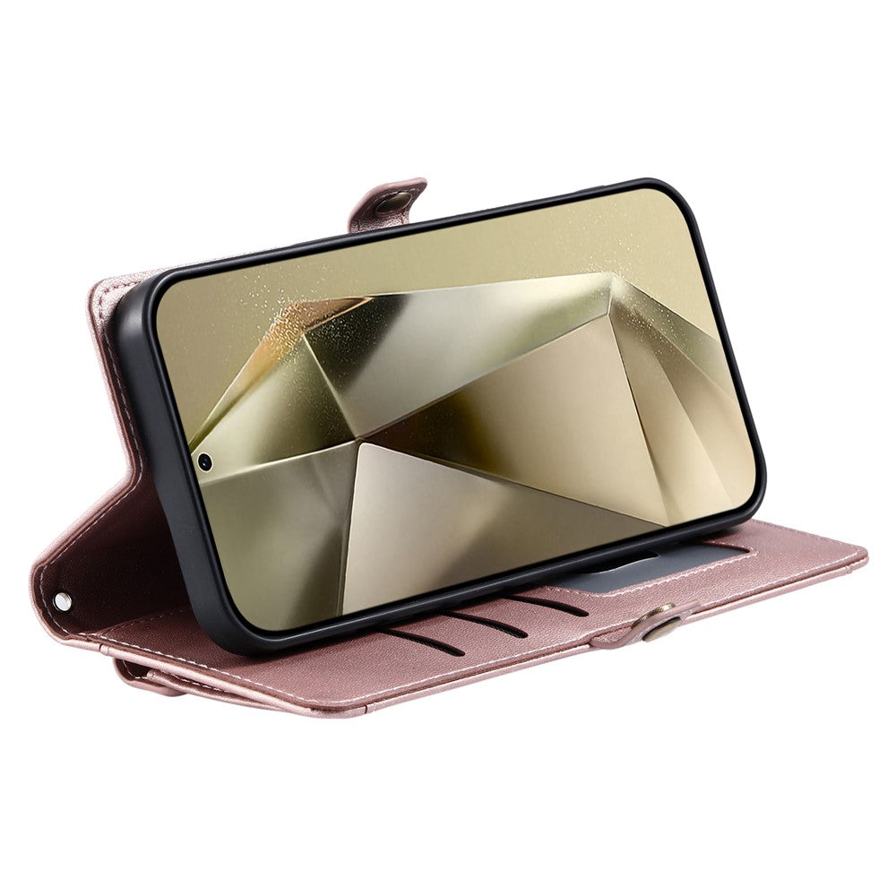 For Samsung Galaxy A57 5G Leather Case with Wrist Strap Wallet Stand Phone Cover - Rose Gold