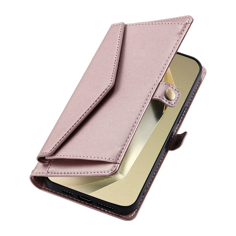 For Samsung Galaxy A57 5G Leather Case with Wrist Strap Wallet Stand Phone Cover - Rose Gold
