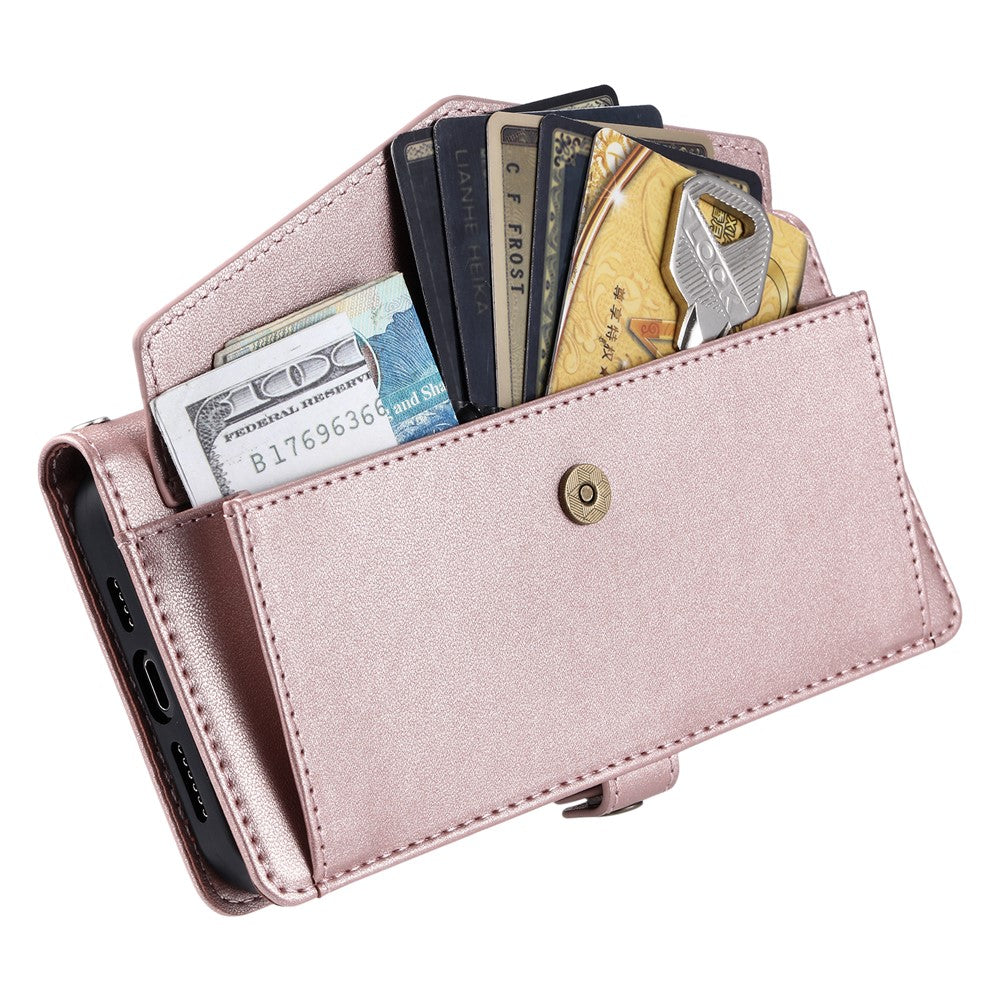 For Samsung Galaxy A57 5G Leather Case with Wrist Strap Wallet Stand Phone Cover - Rose Gold