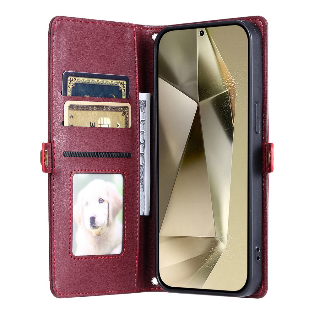 For Samsung Galaxy A57 5G Leather Case with Wrist Strap Wallet Stand Phone Cover - Wine Red