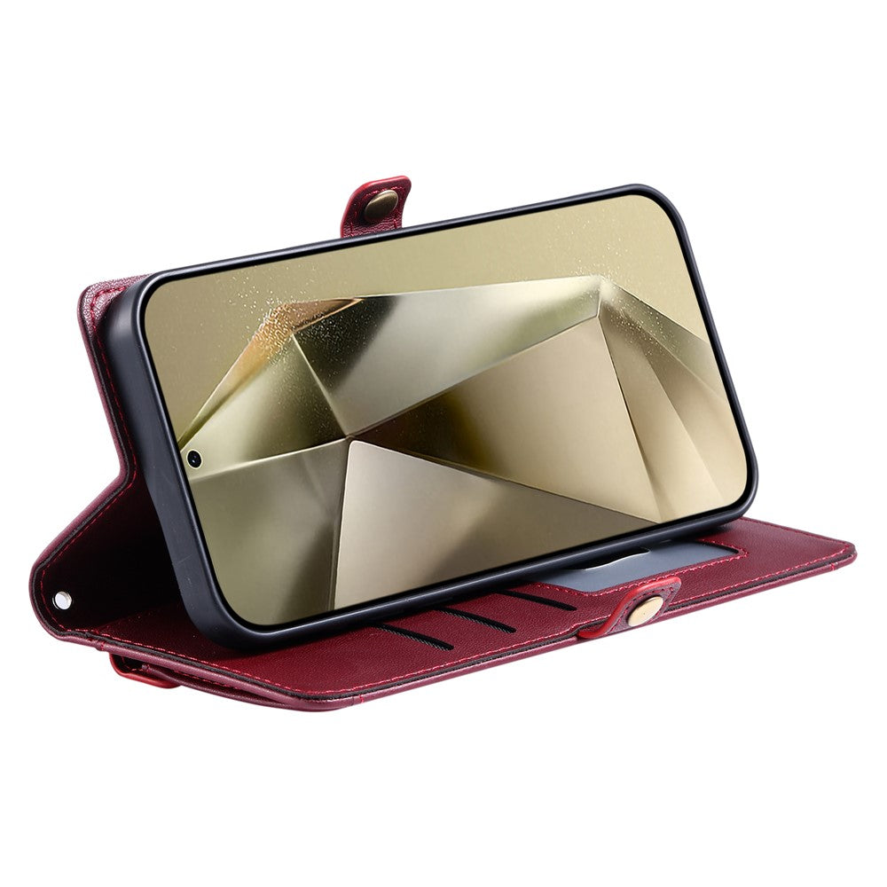 For Samsung Galaxy A57 5G Leather Case with Wrist Strap Wallet Stand Phone Cover - Wine Red