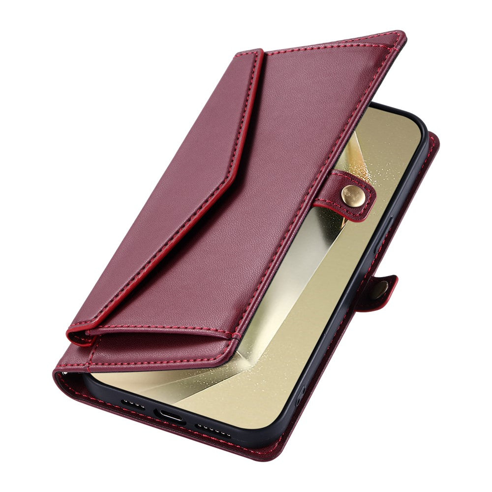 For Samsung Galaxy A57 5G Leather Case with Wrist Strap Wallet Stand Phone Cover - Wine Red